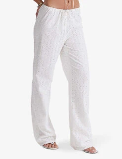 Frankie Broderie-pattern Straight-leg Mid-rise Cotton Trousers -Women Clothing Store R04173004 WHITEBRODERIE ALT04