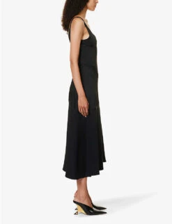 Jil Sander Contrast-panel Scoop-neck Woven Midi Dress -Women Clothing Store R04173114 1 ALT02