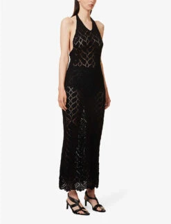 Exclusive Indra Halterneck Knitted Cotton Maxi Dress -Women Clothing Store R04174169 BLACK ALT02
