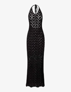 Exclusive Indra Halterneck Knitted Cotton Maxi Dress