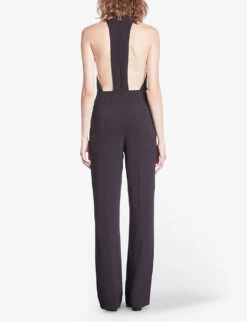 THE KOOPLES Chain-embellished Halter-neck Stretch-woven Jumpsuit -Women Clothing Store R04174574 BLACK ALT03