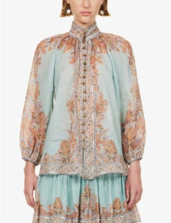 Zimmermann Devi High-neck Ramie Top -Women Clothing Store R04174582 MINTPAISLEY ALT02