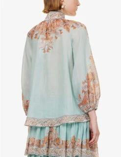 Zimmermann Devi High-neck Ramie Top -Women Clothing Store R04174582 MINTPAISLEY ALT03