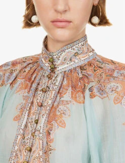 Zimmermann Devi High-neck Ramie Top -Women Clothing Store R04174582 MINTPAISLEY ALT04