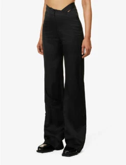 Fluid Cut-out High-rise Straight-leg Wool-blend Trousers -Women Clothing Store R04174808 BLACK ALT02