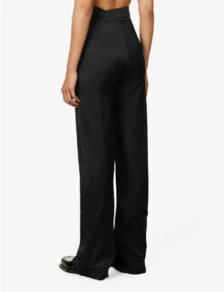 Fluid Cut-out High-rise Straight-leg Wool-blend Trousers -Women Clothing Store R04174808 BLACK ALT03