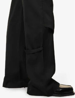 Fluid Cut-out High-rise Straight-leg Wool-blend Trousers -Women Clothing Store R04174808 BLACK ALT05