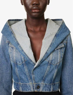 Hooded Cropped Denim Jacket -Women Clothing Store R04179392 BLEUVINTAGE ALT04