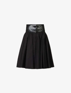 Belted High-rise Cotton Mini Skirt