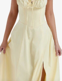 Carmen Gathered-cup Stretch Cotton-blend Midi Dress -Women Clothing Store R04179414 BUTTERCUP ALT04