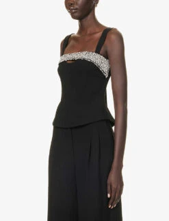 Angelita Embellished-neckline Woven Top -Women Clothing Store R04181288 BLACK ALT02