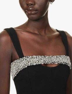 Angelita Embellished-neckline Woven Top -Women Clothing Store R04181288 BLACK ALT04