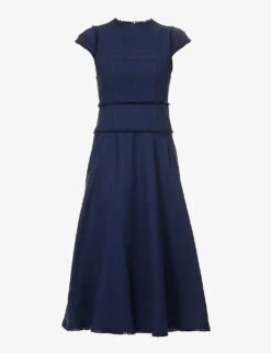 ME AND EM Cap-sleeves Tasselled-trims Cotton-blend Midi Dress