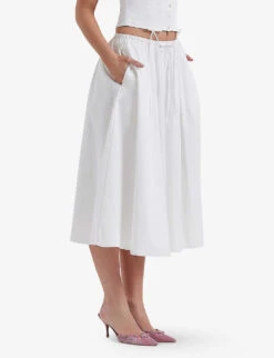 Cora Self-tie Stretch-woven Midi Skirt -Women Clothing Store R04181984 WHITE ALT02