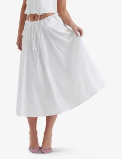 Cora Self-tie Stretch-woven Midi Skirt -Women Clothing Store R04181984 WHITE ALT04