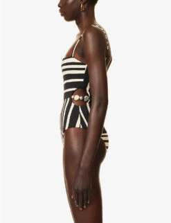 Linocut Bead-embellished Graphic-print Swimsuit -Women Clothing Store R04181999 LIGNE ALT02