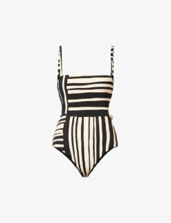 Linocut Bead-embellished Graphic-print Swimsuit