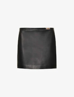 Versace Logo-plaque Slim-fit Leather Mini Skirt