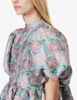 SISTER JANE Iceland Poppy Floral-print Woven-blend Mini Dress -Women Clothing Store R04185643 TURQUOISEBLUE ALT04