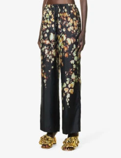 Dries Van Noten Wide-leg Mid-rise Silk Trousers -Women Clothing Store R04186684 PETROL ALT02