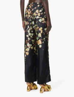 Dries Van Noten Wide-leg Mid-rise Silk Trousers -Women Clothing Store R04186684 PETROL ALT03