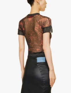 Semi-sheer Abstract-pattern Stretch-recycled Polyester Top -Women Clothing Store R04187984 SKRIBBLRED ALT03