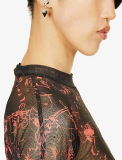 Semi-sheer Abstract-pattern Stretch-recycled Polyester Top -Women Clothing Store R04187984 SKRIBBLRED ALT04