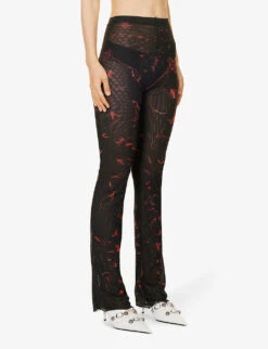 Graphic-print Flared-leg Mid-rise Stretch-recycled Polyester Trousers 7 Graphic-print Flared-leg Mid-rise Stretch-recycled Polyester Trousers -Women Clothing Store R04187991 SKRIBBLRED ALT02