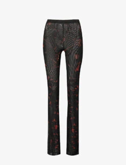 Graphic-print Flared-leg Mid-rise Stretch-recycled Polyester Trousers