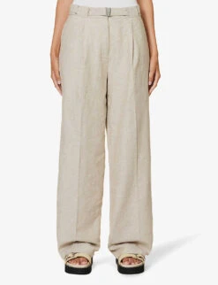 Belted Straight-leg Mid-rise Linen And Organic Cotton-blend Trousers -Women Clothing Store R04188195 GREIGECOMB ALT02