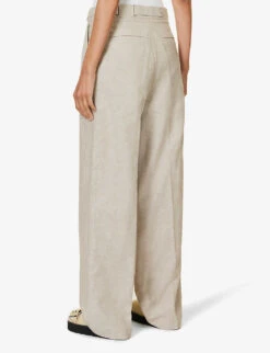 Belted Straight-leg Mid-rise Linen And Organic Cotton-blend Trousers -Women Clothing Store R04188195 GREIGECOMB ALT03