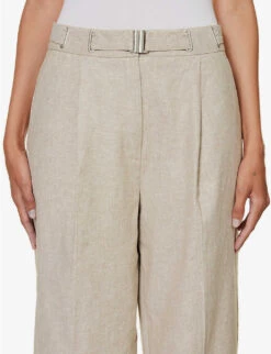 Belted Straight-leg Mid-rise Linen And Organic Cotton-blend Trousers -Women Clothing Store R04188195 GREIGECOMB ALT05