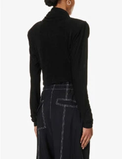 ROTATE Birger Christensen Long-sleeved Hooded Stretch-recycled Polyester Top -Women Clothing Store R04188249 BLACK ALT03