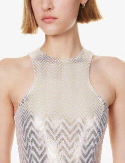 Missoni Chevron-pattern Split-hem Knitted Midi Dress -Women Clothing Store R04188314 GOLDLAMINATED ALT04