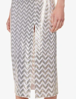 Missoni Chevron-pattern Split-hem Knitted Midi Dress -Women Clothing Store R04188314 GOLDLAMINATED ALT05