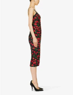 Dolce & Gabbana Cherry-print Sweetheart-neck Woven Midi Dress -Women Clothing Store R04188998 CILIEGIEFDONERO ALT02