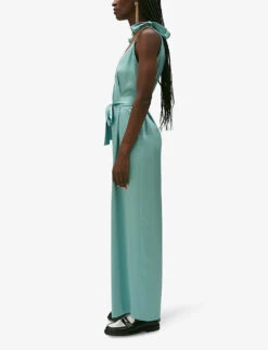 CLAUDIE PIERLOT Jizzie V-neck Satin Jumpsuit -Women Clothing Store R04189875 VERTS ALT02