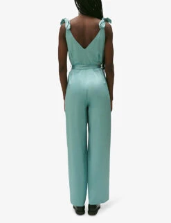 CLAUDIE PIERLOT Jizzie V-neck Satin Jumpsuit -Women Clothing Store R04189875 VERTS ALT03
