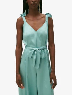 CLAUDIE PIERLOT Jizzie V-neck Satin Jumpsuit -Women Clothing Store R04189875 VERTS ALT04