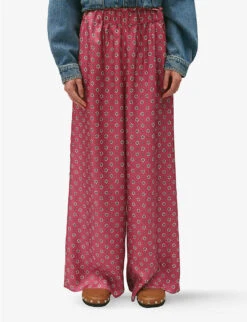 CLAUDIE PIERLOT Pantin Graphic-print Wide-leg High-rise Silk Trousers -Women Clothing Store R04189909 DIVERS ALT04