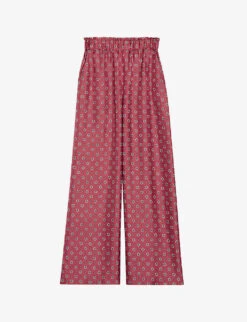 CLAUDIE PIERLOT Pantin Graphic-print Wide-leg High-rise Silk Trousers