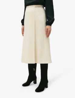 CLAUDIE PIERLOT Saule Chain-embellished Flared-cut Stretch-woven Midi Skirt -Women Clothing Store R04189939 NATURELS ALT02