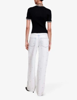 Maje Mimo Contrast-trim Stretch-knit Top -Women Clothing Store R04190009 NOIRGRIS ALT03