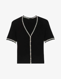 Maje Mimo Contrast-trim Stretch-knit Top