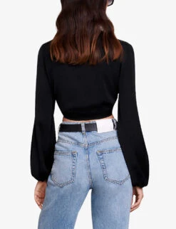 Maje Ciblanca Sailor-collar Tie-front Satin Top -Women Clothing Store R04190370 NOIRGRIS ALT03