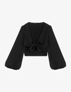 Maje Ciblanca Sailor-collar Tie-front Satin Top