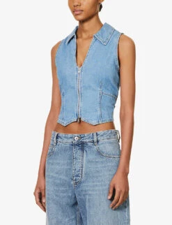 Levis Lilou V-neck Cotton And Hemp-blend Denim Vest -Women Clothing Store R04191372 BLUSHINGDON3 ALT02