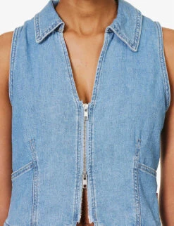 Levis Lilou V-neck Cotton And Hemp-blend Denim Vest -Women Clothing Store R04191372 BLUSHINGDON3 ALT04