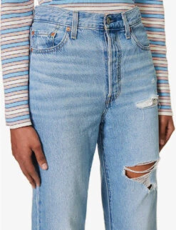 Levis Ribcage Distressed Straight-leg High-rise Jeans -Women Clothing Store R04191397 Z5993MEDIUMINDIGO ALT04