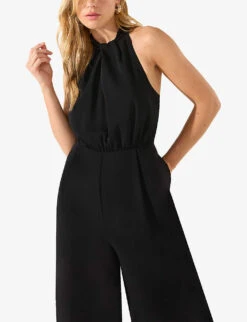 Sophia Twisted-neckline Wide-leg Crepe Jumpsuit 7 Sophia Twisted-neckline Wide-leg Crepe Jumpsuit -Women Clothing Store R04191967 BLACK ALT03